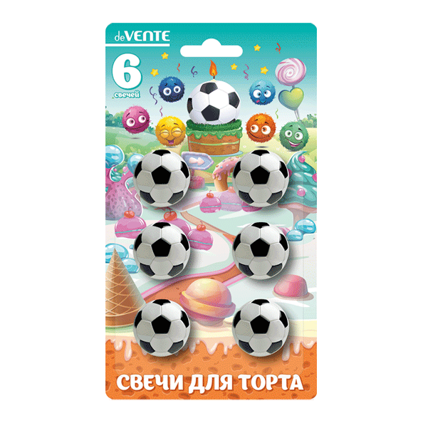 Свечи д/торта, 6 свечей в форме футбольного мяча, deVENTE Football