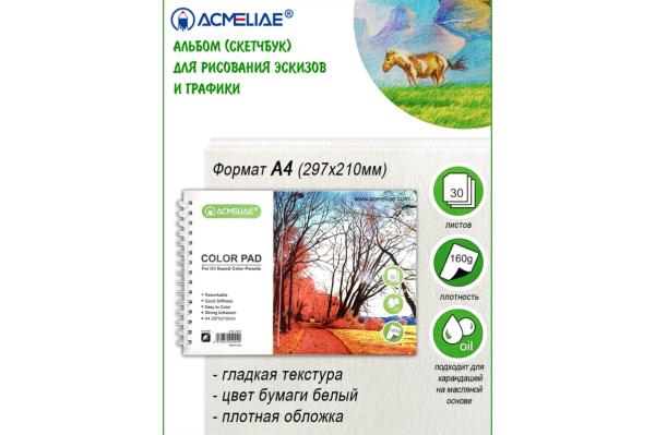 Скетчбук А4 30 л, 160 г для цветных карандашей