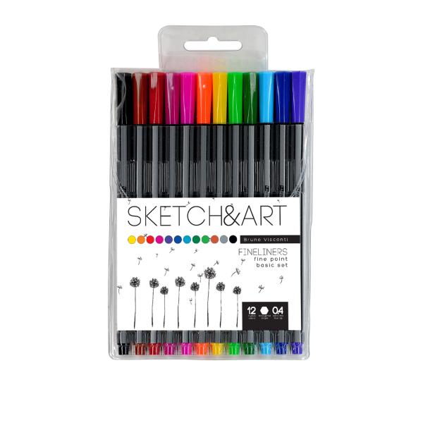 Набор скетч-линеров "SKETCH&ART" 0.4 мм 12 цв.  В ПВХ КАРМАНЕ,