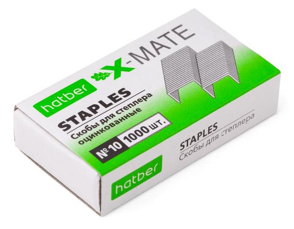 Скобы для степлера №10 Hatber X-Mate №10 1000 скоб 5мм оцинкованные в картонном боксе