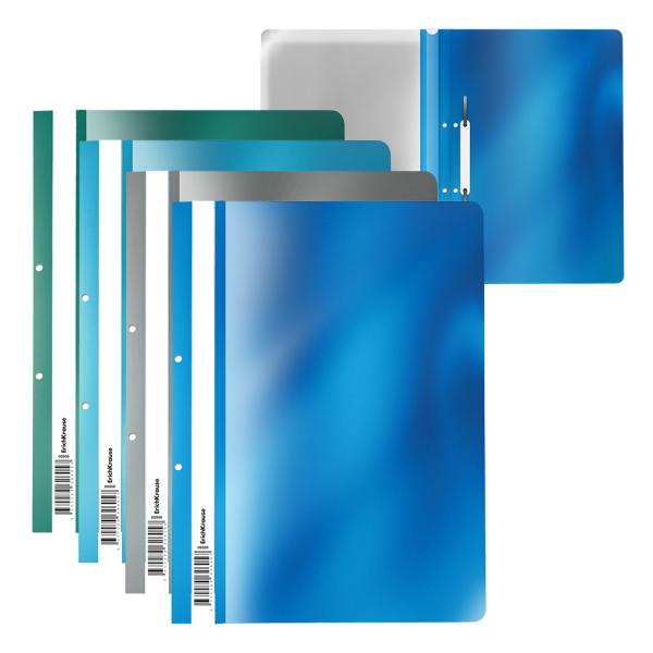 Скоросшиватель А4 с перфорацией ErichKrause® Glossy Ice Metallic, ассорти пластиковая (в паке