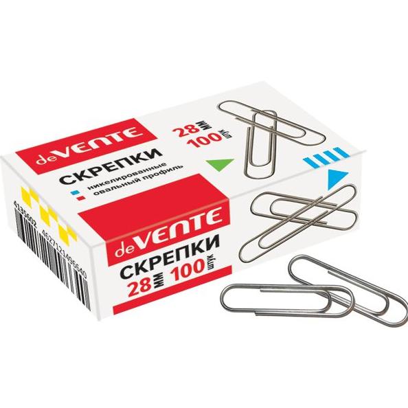 Скрепки 28 мм 100 шт. овальные никелированные "deVENTE"