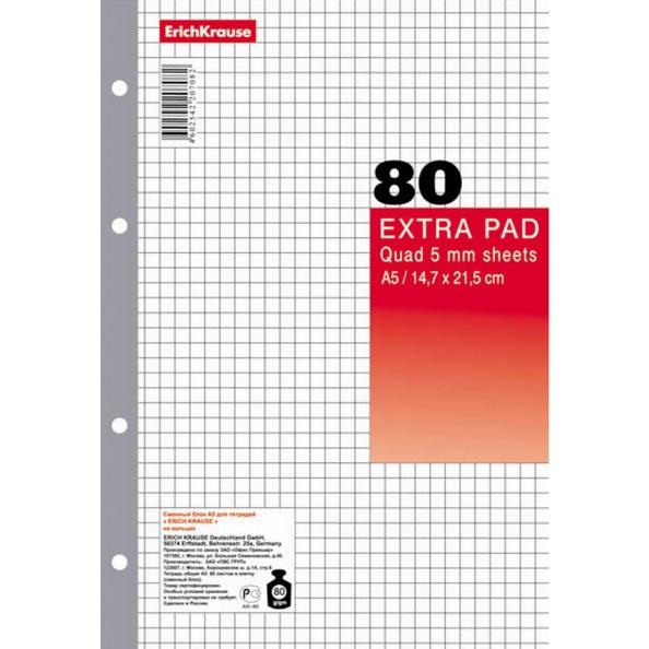 Сменный блок 80 л. А5 кл. для тетр. на кольцах ErichKrause