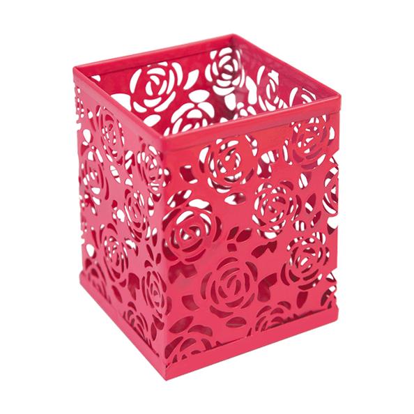 Стакан для пишущих принадлежностей "deVENTE" 8x8x9,8 см, квадратный, ажурный металлический, ярко-роз