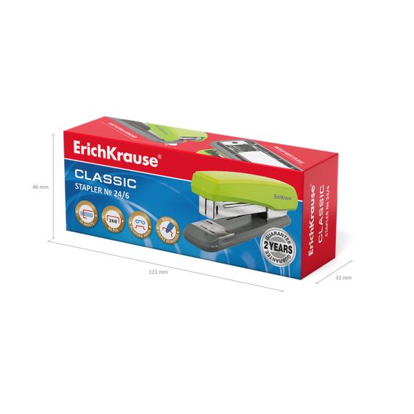 Степлер на 25 л. №24/6 ErichKrause Classic серо-зеленый (в коробке по 1 шт.)