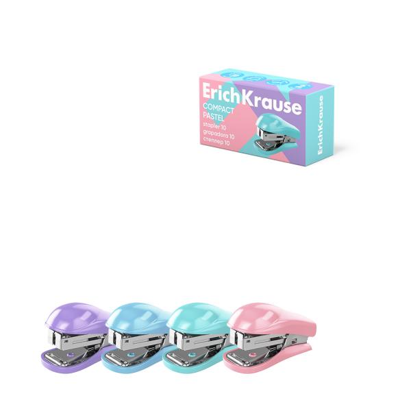 Степлер МИНИ на 15 л. №10 ErichKrause Compact Pastel , Ассорти (в коробке по 1 шт.)