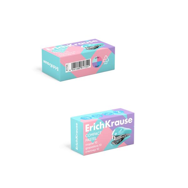 Степлер МИНИ на 15 л. №10 ErichKrause Compact Pastel , Ассорти (в коробке по 1 шт.)