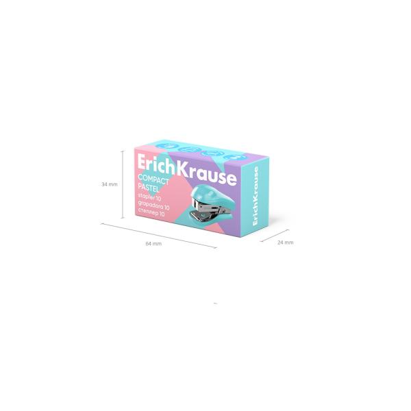 Степлер МИНИ на 15 л. №10 ErichKrause Compact Pastel , Ассорти (в коробке по 1 шт.)