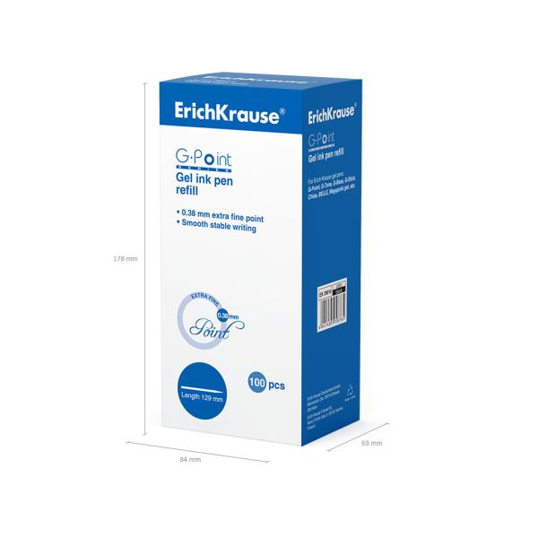 Стержень гелевый 0.38 ErichKrause® Fine, 129 мм, цвет чернил черный (инд. пакеты в коробке по 100 шт