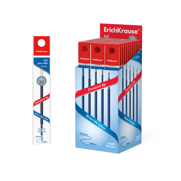 Стержень гелевый 0.5 ErichKrause®, 109мм, для автоматических ручек R-301 Gel Matic, цвет чернил сини