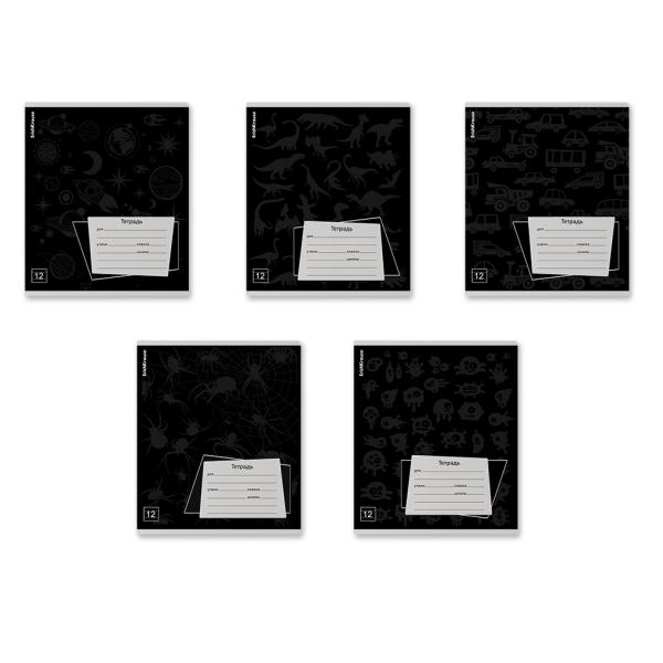 Тетрадь 12 л. лин. ErichKrause® Black Pattern, выборочный УФ-лак, MIX-PACK