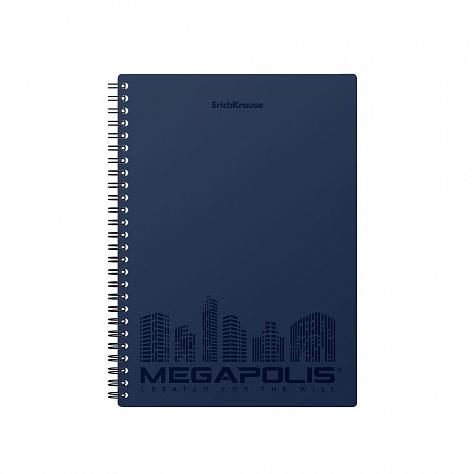 Тетрадь 80 л. кл. с пластиковой обложкой на спирали ErichKrause® MEGAPOLIS®, синий, 