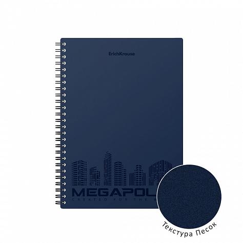 Тетрадь 80 л. кл. с пластиковой обложкой на спирали ErichKrause® MEGAPOLIS®, синий, 