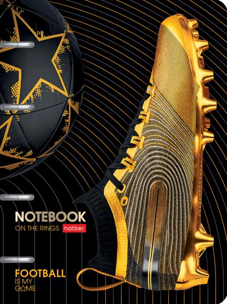 Тетрадь 80 л. на 4-х кольцах "Мир футбола" Слим-картон с высечкой под кольца металлизиров. картон, в