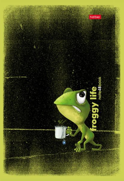 Тетрадь А4 48 л. кл. "Лягух Кир" мат ламин,тиснение на скобе