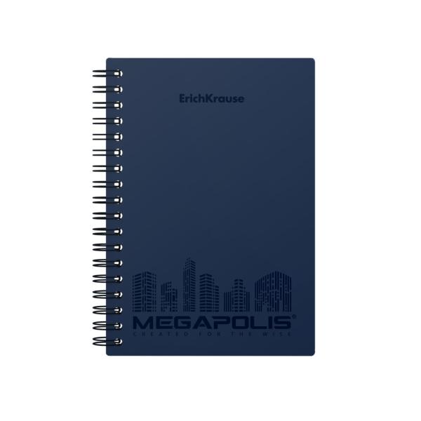 Тетрадь А6 80 л. кл. пластиковая обложка на спирали ErichKrause® MEGAPOLIS®, синий