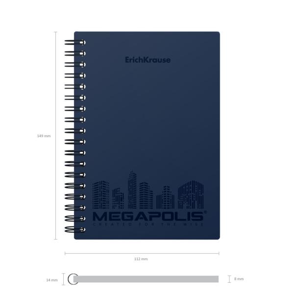 Тетрадь А6 80 л. кл. пластиковая обложка на спирали ErichKrause® MEGAPOLIS®, синий
