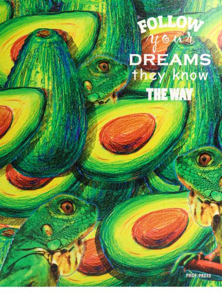 Тетрадь на кольцах 80 л. кл. ХАМЕЛЕОНЫ И АВОКАДО глянцевая ламинац, лен