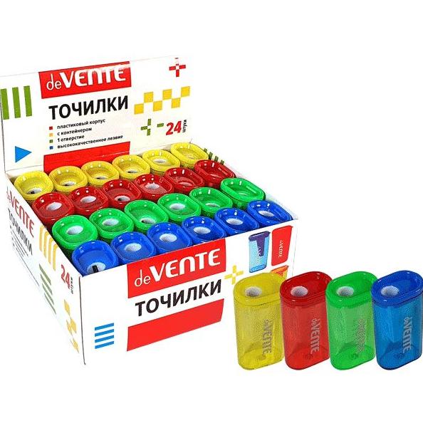 Точилка 1 отв. "deVENTE" с контейнером, пластмассовая, прямоугольная, высокая