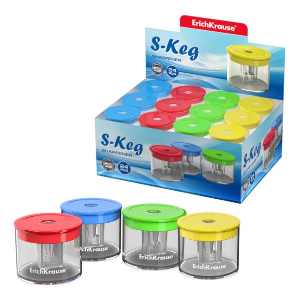 Точилка 1 отв. ErichKrause S-Keg пластик, с контейнером, цвет корпуса ассорти