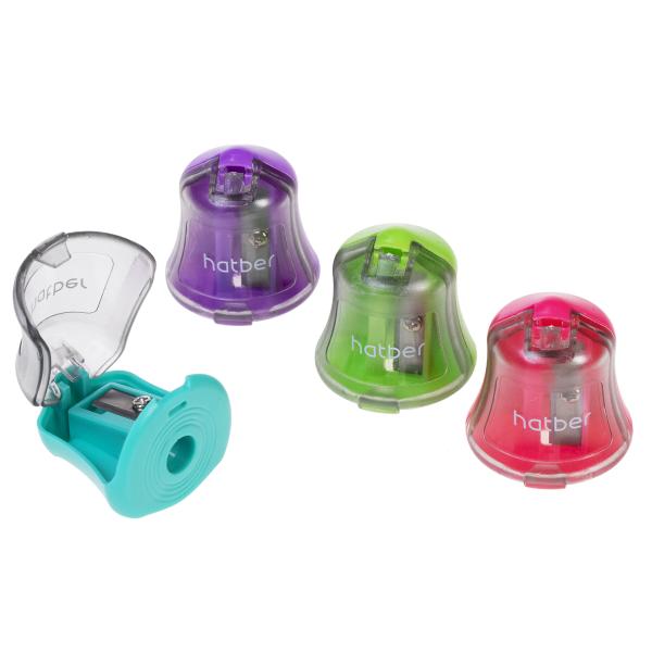 Точилка 1 отв. Hatber BELL Пластиковая Цветная с контейнером -Ассорти- 4 цв. 36шт в картонной Диспле