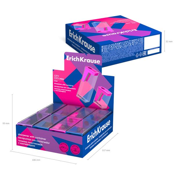Точилка ErichKrause City, Vivid, с контейнером, ассорти, пластиковая