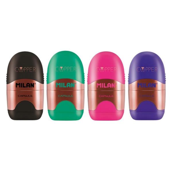 Точилка Milan CAPSULE Copper пластик цвета ассорти 24шт/упак