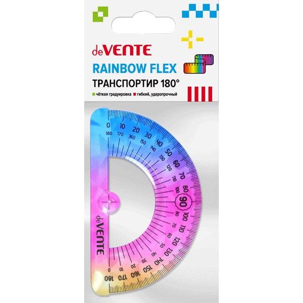 Транспортир 180° "deVENTE. Rainbow Flex" гибкий  полупрозрачный радужный, в блистерной упаковке