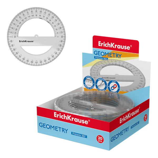 Транспортир 360° 12 см ErichKrause® Clear, прозрачный, в коробке дисплее