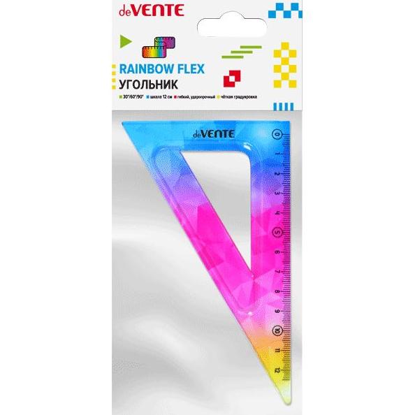 Угольник"deVENTE. Rainbow Flex" гибкий 30°/12 см, полупрозрачный радужный, в блистерной упаковке