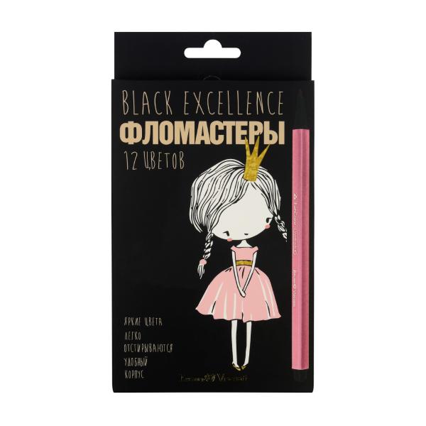 Фломастеры 12 цв. "BLACK EXCELLENCE"  4 ВИДА