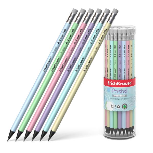Карандаш ч/г HB ErichKrause JOY® Pastel, пластиковый  круглый, с ластиком, (в тубусе по 42 шт.)