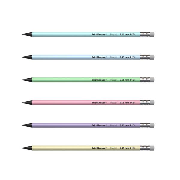 Карандаш ч/г HB ErichKrause JOY® Pastel, пластиковый  круглый, с ластиком, (в тубусе по 42 шт.)