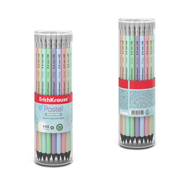 Карандаш ч/г HB ErichKrause JOY® Pastel, пластиковый  круглый, с ластиком, (в тубусе по 42 шт.)