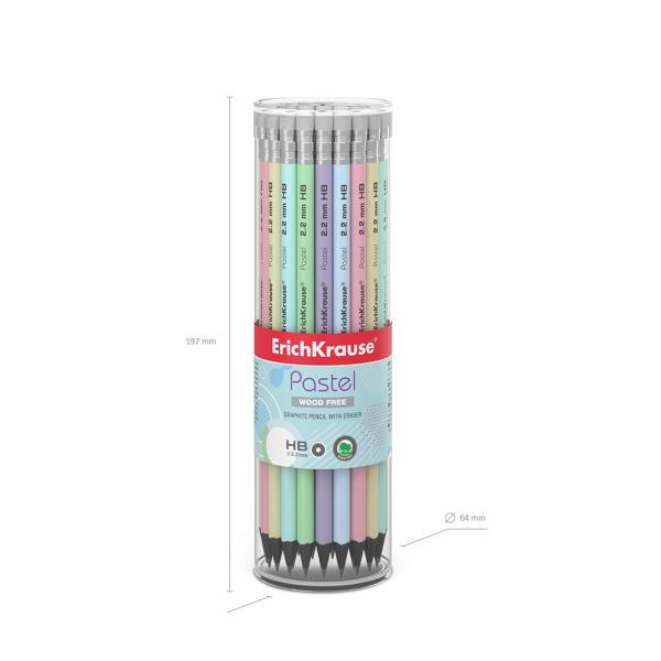Карандаш ч/г HB ErichKrause JOY® Pastel, пластиковый  круглый, с ластиком, (в тубусе по 42 шт.)