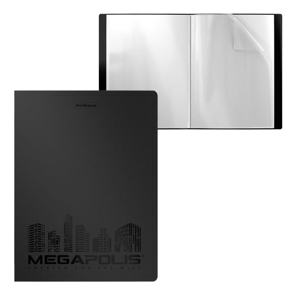 Папка 40ф пластиковая ErichKrause® MEGAPOLIS, A4 черный (в пакете по 4 шт.)