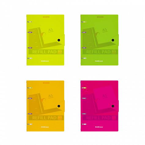 Тетрадь 80 л. кл. пластик. обл. на кольцах ErichKrause® Neon на кнопке ассорти