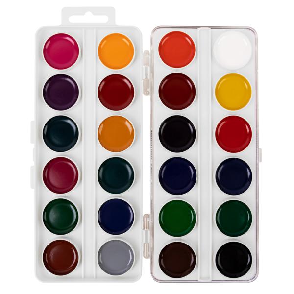 Акварель 24 цв. б/к "Лео"  "Ярко"   медовые, (классическая двухъярусная)