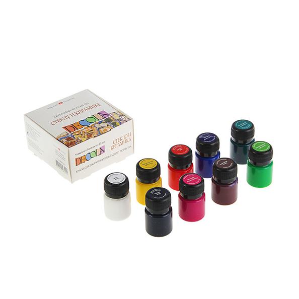 Акрил по стеклу и керамике 9 цв. 20 мл. Декола банка