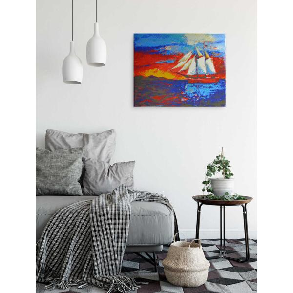 Алмазная мозаика 40*50 см "ПАРУСНИК В МОРЕ" (24 цветов страз, холст на подрамнике с напечатенной кар