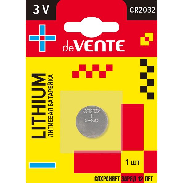 Батарейка CR2032 "deVENTE. Lithium" литиевая, 3В, 1 шт в блистере