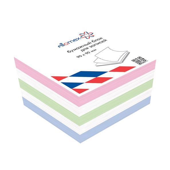 Блок бумаги  9*9*5cм в боксе, цветной, пл. 65 г/м², белизна 90%,непроклеенный (белый+3 цвета пастель