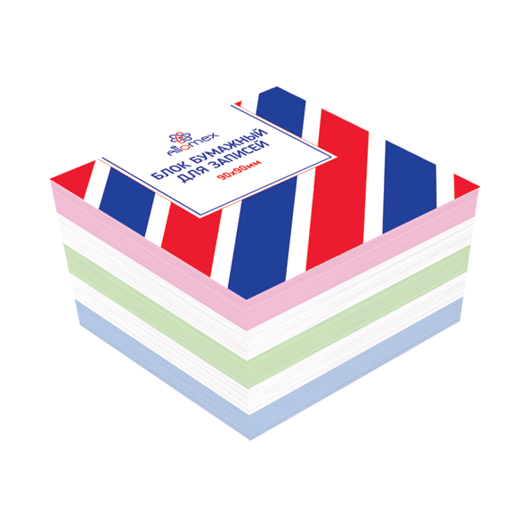 Блок бумаги  9*9*5см цветной, пл. 65 г/м²,белизна 90%, непроклеенный