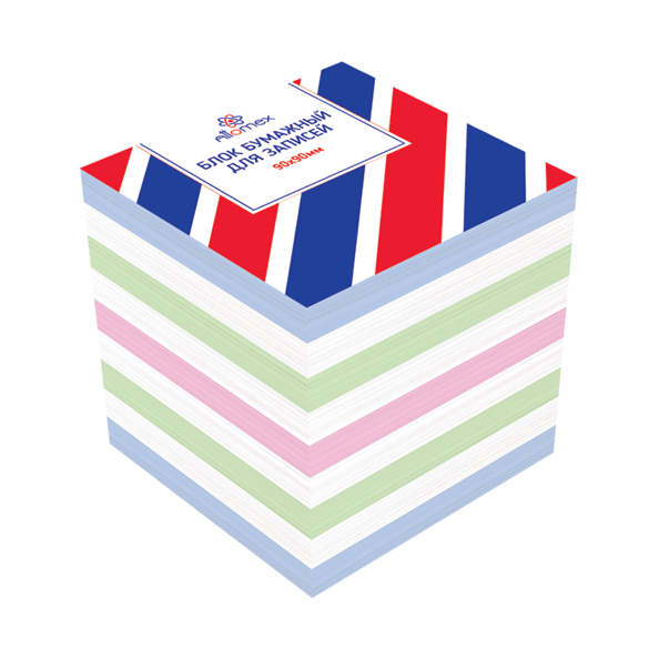 Блок бумаги  9*9*9см "Attomex" цветной, пл. 65 г/м², белизна 90%, непроклеенный