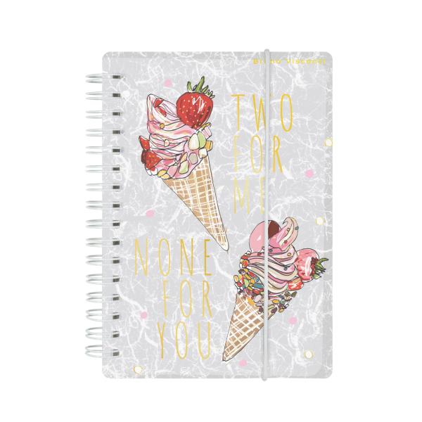 Записная книжка "CUTE JOURNAL MINI" А6+,80 Л. НА ГРЕБНЕ С РЕЗИНКОЙ "МОРОЖЕНОЕ", КЛЕТКА