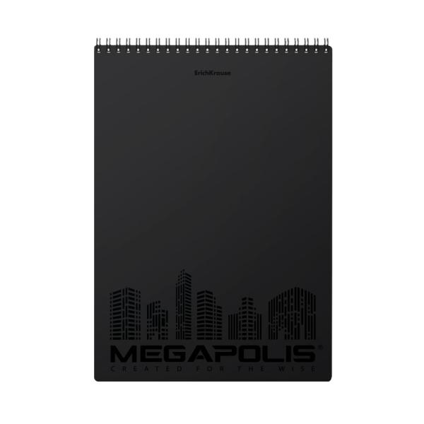 Блокнот А4 80 л. кл. с пластиковой обложкой на спирали ErichKrause® MEGAPOLIS®, черный