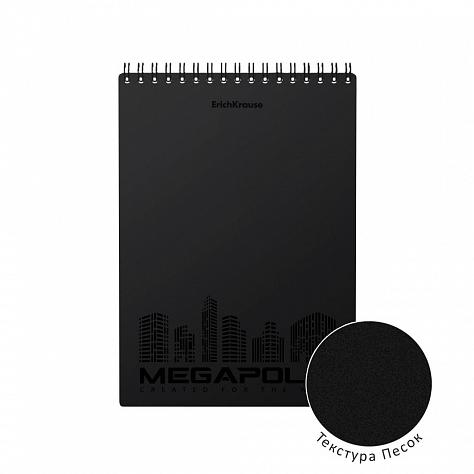 Блокнот А5 80 л. кл. с пластиковой обложкой на спирали ErichKrause® MEGAPOLIS®, черный