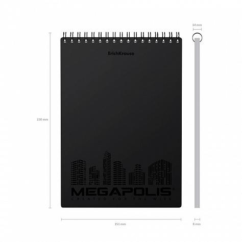 Блокнот А5 80 л. кл. с пластиковой обложкой на спирали ErichKrause® MEGAPOLIS®, черный