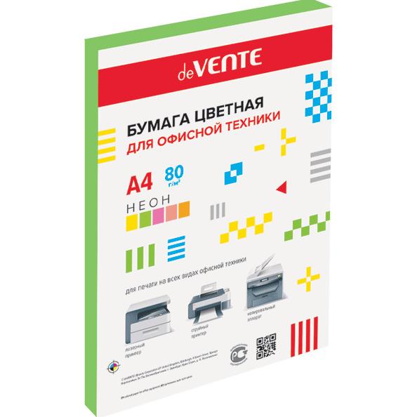 Бумага А4 75 гр 100 л. "deVENTE" неон зеленый, в пластиковом пакете