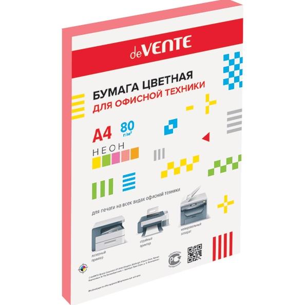 Бумага А4 75 гр 100 л. "deVENTE" неон розовый, в пластиковом пакете